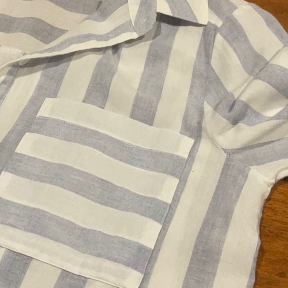 Blue and White striped long sleeved shirt 100% cotton. Size L
